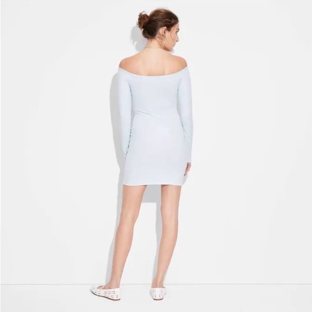 🌸2/$20 NWT Wild Fable Women's Off Shoulder Lace Trim Mini Dress- Light Blue XL - Picture 2 of 10